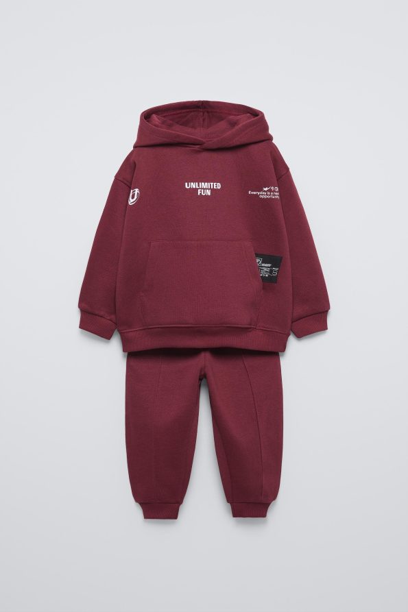 Boys' Cotton Burgundy 'Unlimited Fun' Hoodie Sweatshirt and Pants Set