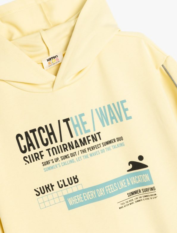 Boys' Hooded Long Sleeve Oversized Slogan Print Sweatshirt