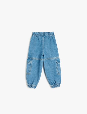 High Waisted Cargo Pocket Cotton Jogger Jeans for Baby Girls