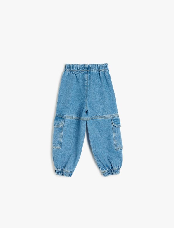 High Waisted Cargo Pocket Cotton Jogger Jeans for Baby Girls