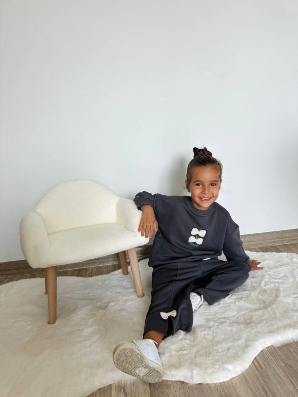 Girls' Cotton Charcoal Pink Bow Detail Tracksuit