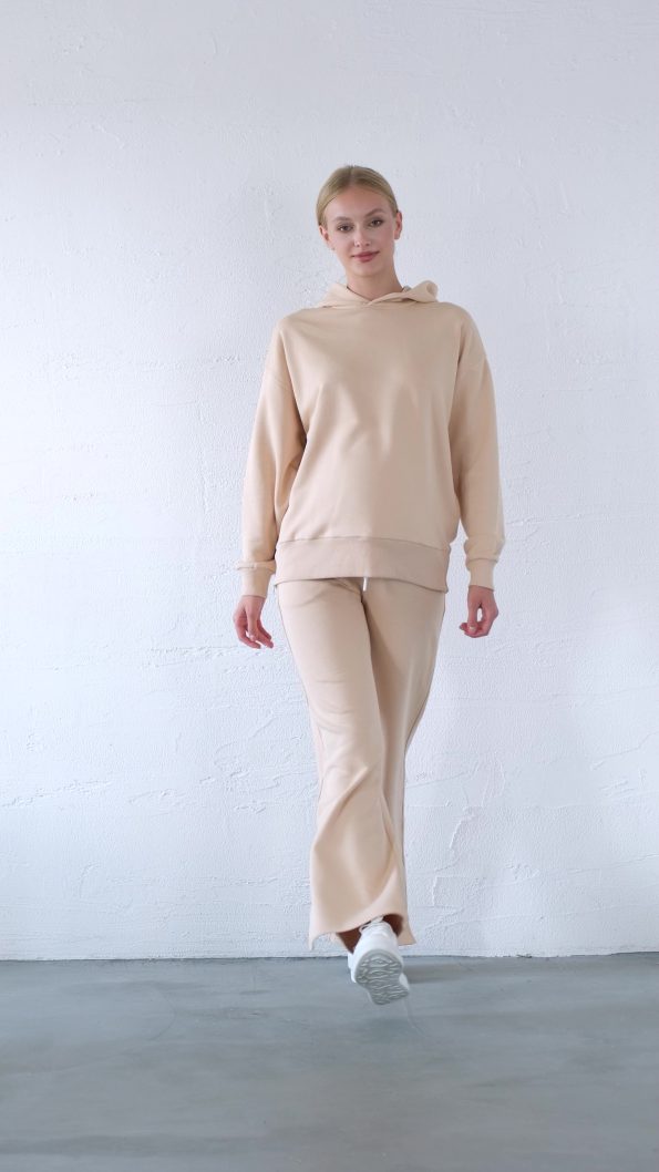 BUSA Maternity Adjustable Waistband Hooded Sweatpants Set Beige