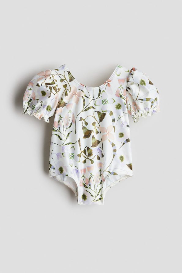Puffy Sleeve Printed Swimsuit
