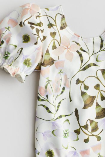 Puffy Sleeve Printed Swimsuit