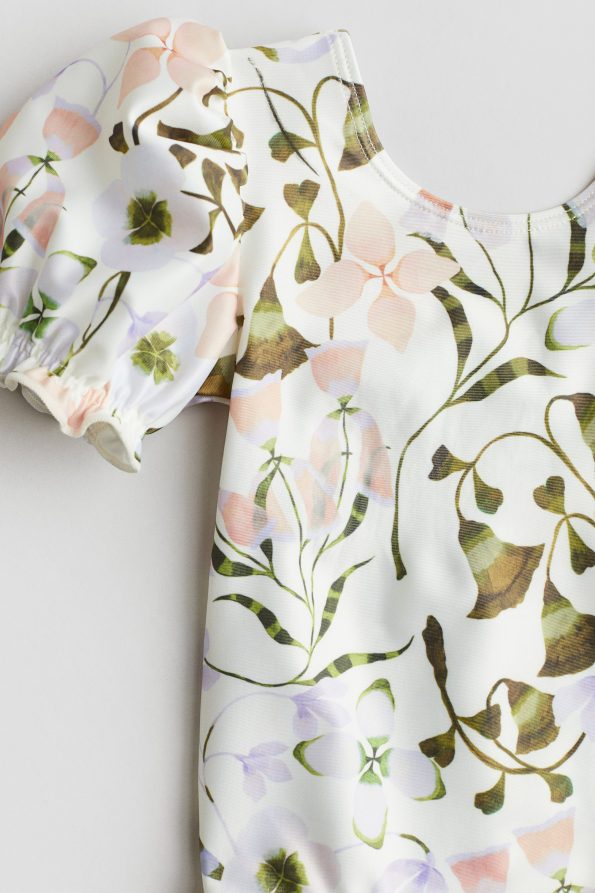 Puffy Sleeve Printed Swimsuit