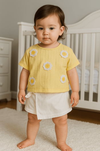 Girls' Daisy Embroidered Shorts Skirt Set