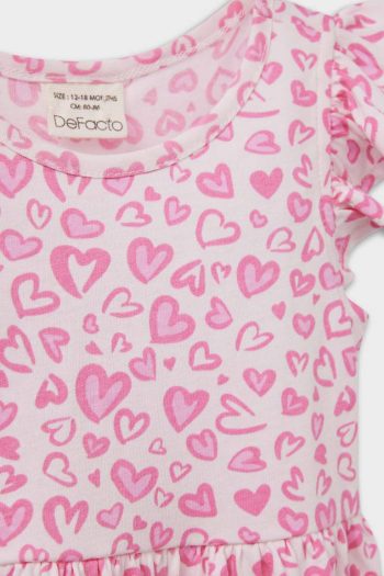 Girls' Heart Print Short Sleeve Summer Dress
