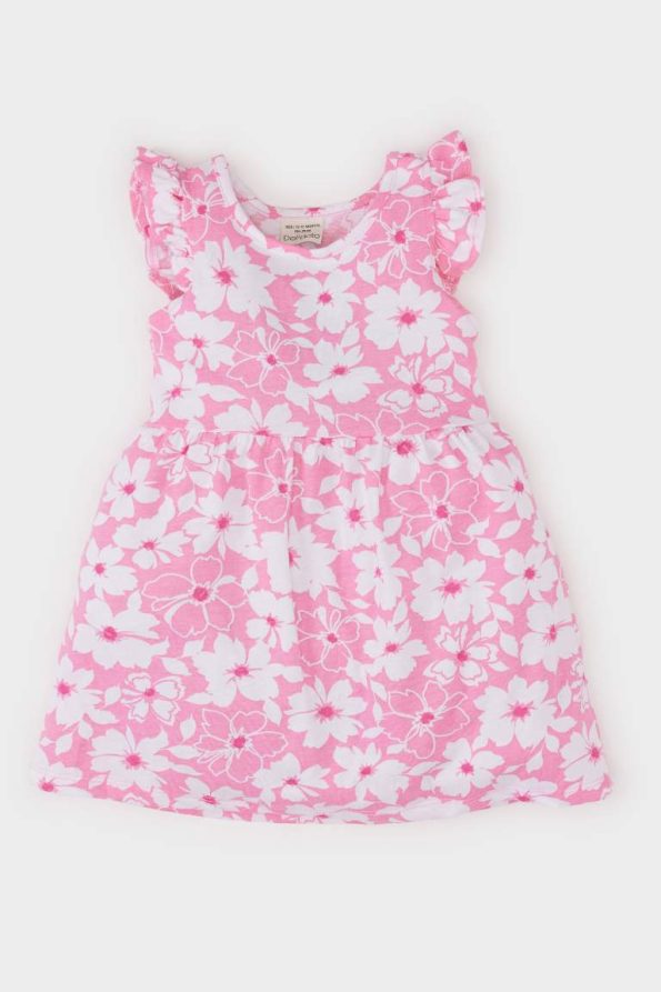 Girls' Floral Print Short Sleeve Summer Dress