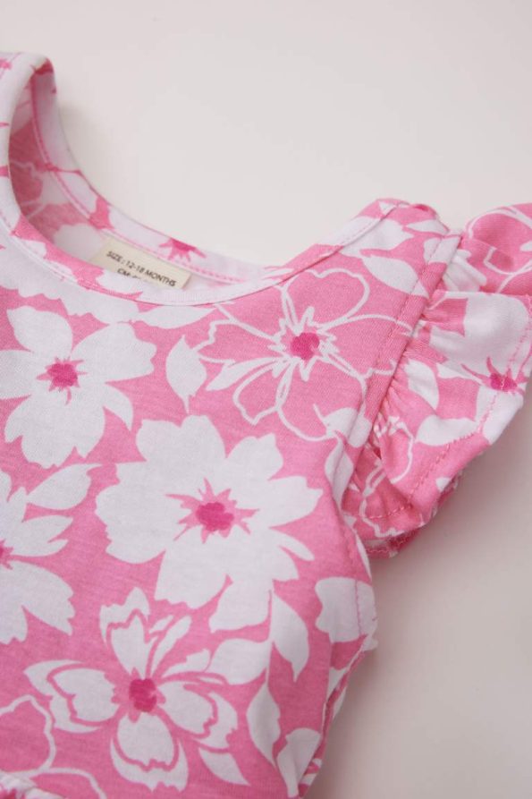 Girls' Floral Print Short Sleeve Summer Dress