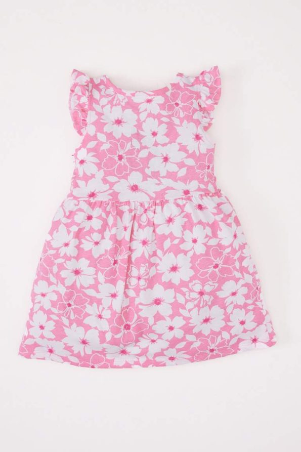 Girls' Floral Print Short Sleeve Summer Dress