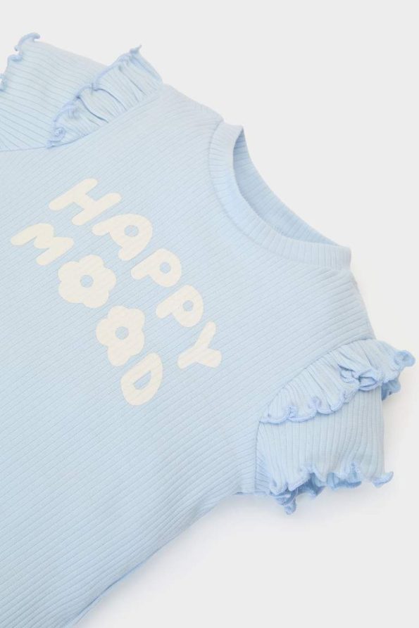 Girls' Baby 2-Piece Set Printed Short Sleeve Ribbed T-Shirt with Elastic Waist Bottom