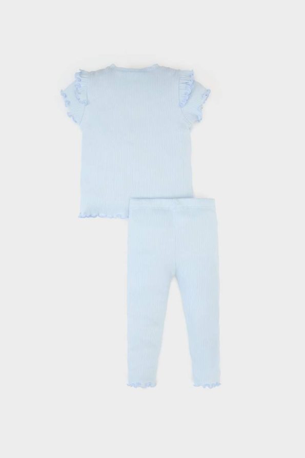 Girls' Baby 2-Piece Set Printed Short Sleeve Ribbed T-Shirt with Elastic Waist Bottom