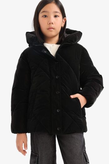 Girls' Hooded Zippered Quilted Coat
