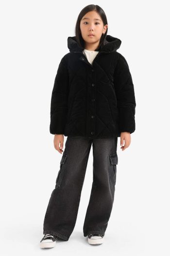 Girls' Hooded Zippered Quilted Coat