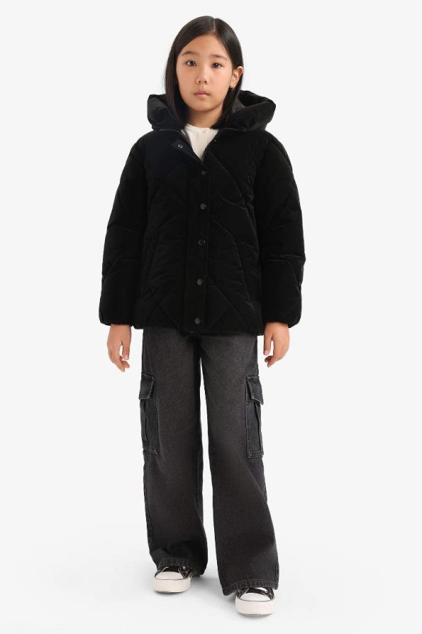 Girls' Hooded Zippered Quilted Coat