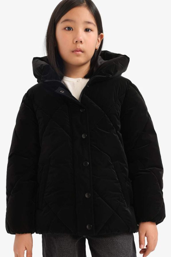 Girls' Hooded Zippered Quilted Coat