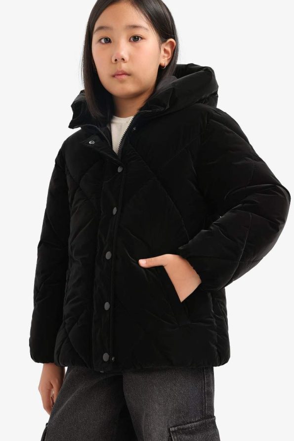 Girls' Hooded Zippered Quilted Coat