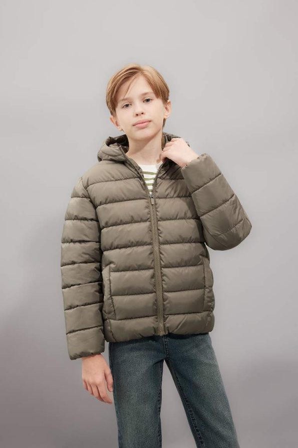Boys' Water-Repellent Hooded Basic Puffer Jacket