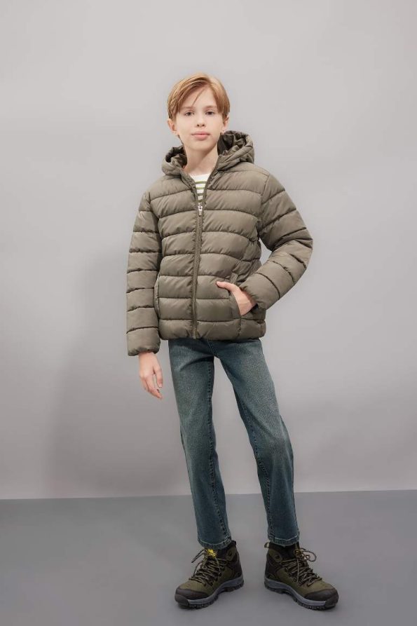Boys' Water-Repellent Hooded Basic Puffer Jacket