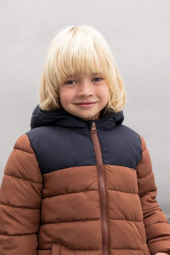 Boys' Water-Resistant Fleece-Lined Color Block Hooded Puffer Jacket