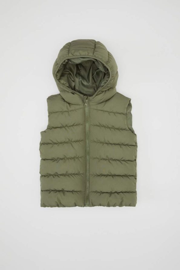 Boys' Waterproof Hooded Zippered Puffer Vest