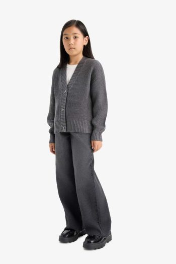 Girls' V-Neck Buttoned Knit Cardigan