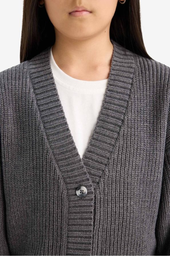 Girls' V-Neck Buttoned Knit Cardigan