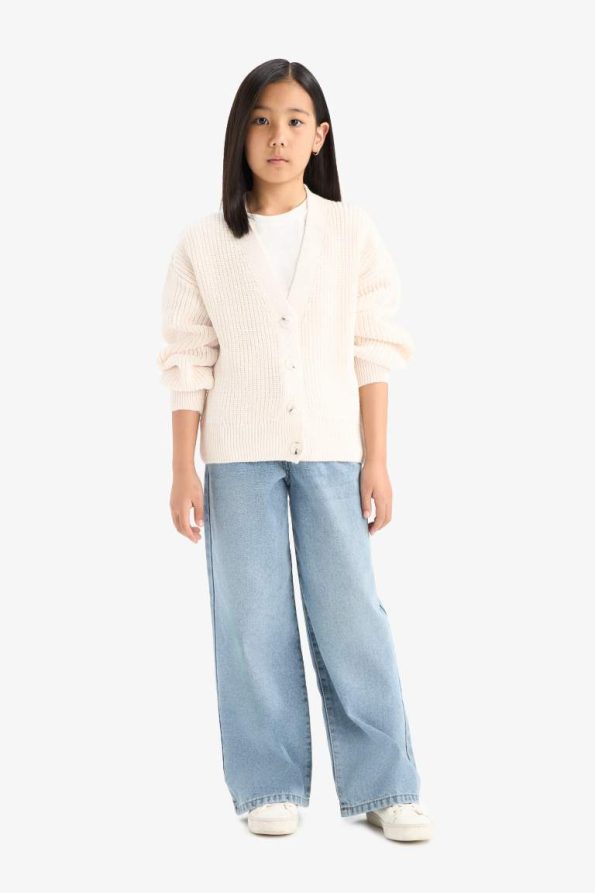 Girls' V-Neck Buttoned Knit Cardigan