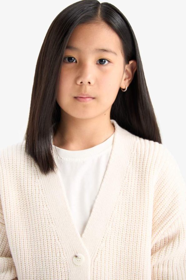 Girls' V-Neck Buttoned Knit Cardigan