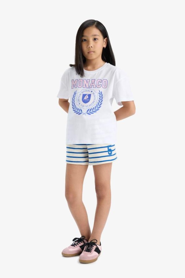 Girls' Striped Elastic Waist Shorts