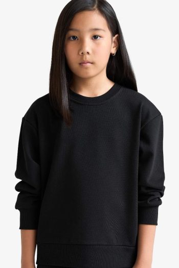 Girls' Relax Fit Crew Neck Basic School Sweatshirt