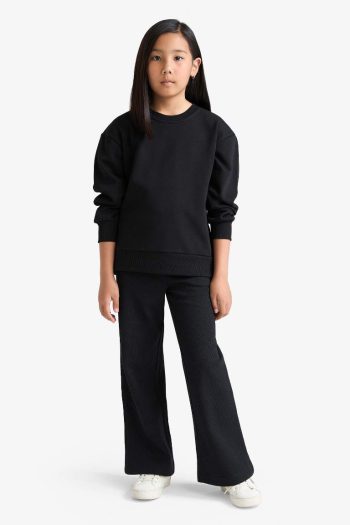 Girls' Relax Fit Crew Neck Basic School Sweatshirt