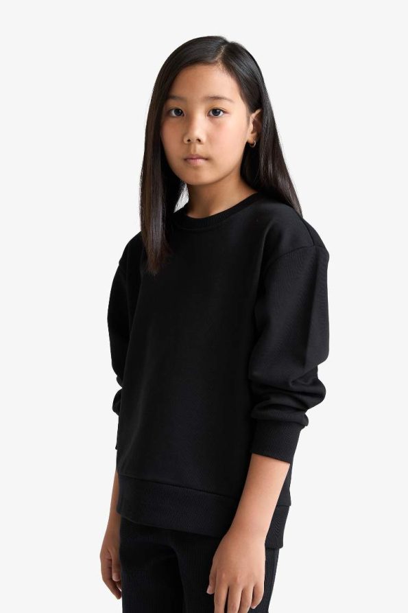 Girls' Relax Fit Crew Neck Basic School Sweatshirt