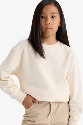 Girls' Relax Fit Crew Neck Basic School Sweatshirt