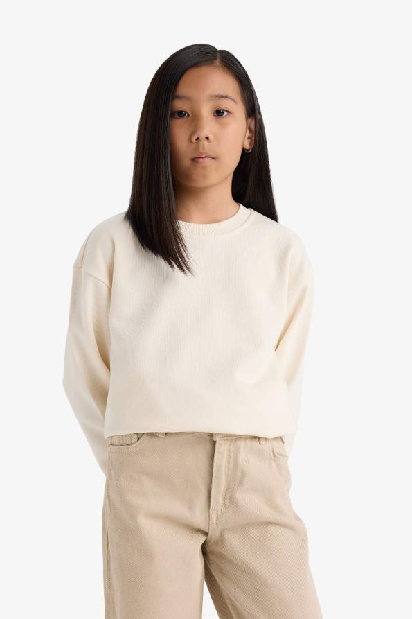 Girls' Relax Fit Crew Neck Basic School Sweatshirt