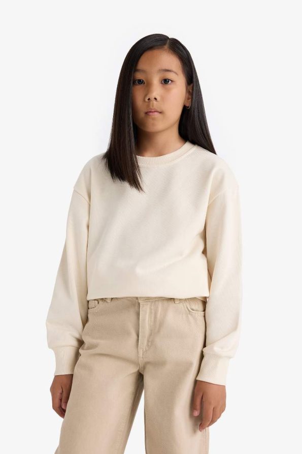 Girls' Relax Fit Crew Neck Basic School Sweatshirt