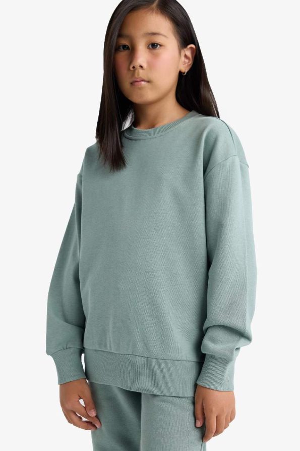 Girls' Relax Fit Crew Neck Basic School Sweatshirt