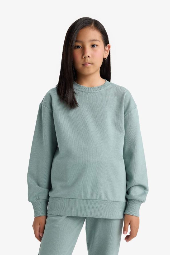Girls' Relax Fit Crew Neck Basic School Sweatshirt
