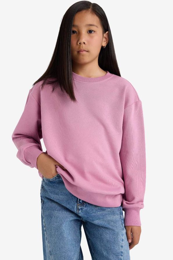Girls' Relaxed Fit Round Neck Basic School Sweatshirt