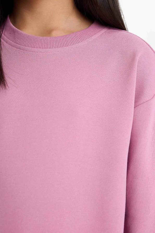 Girls' Relaxed Fit Round Neck Basic School Sweatshirt