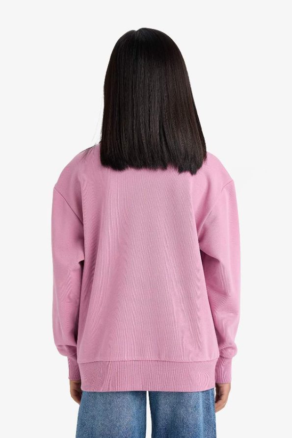 Girls' Relaxed Fit Round Neck Basic School Sweatshirt