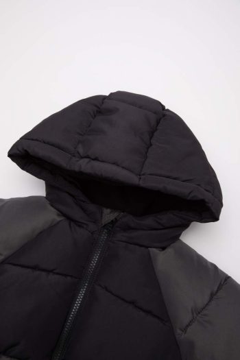 Boys' Hooded Water-Resistant Color Block Puffer Jacket with Fleece Lining