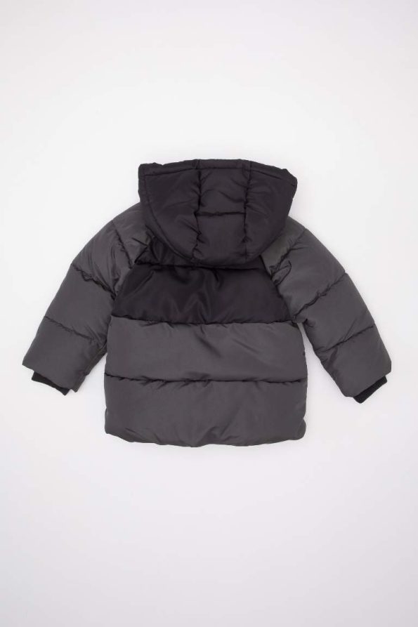 Boys' Hooded Water-Resistant Color Block Puffer Jacket with Fleece Lining