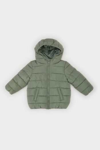 Boys' Waterproof Hooded Padded Jacket with Zipper and Pockets