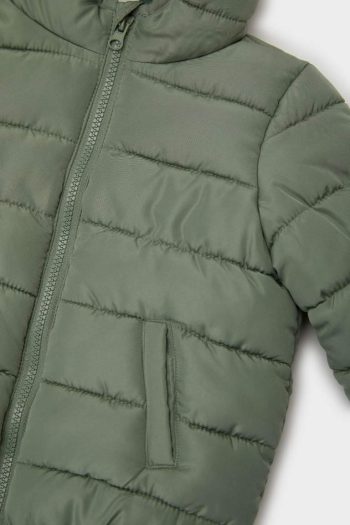 Boys' Waterproof Hooded Padded Jacket with Zipper and Pockets