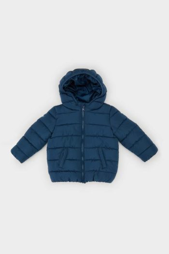 Boys' Waterproof Hooded Puffer Jacket with Zipper and Pockets