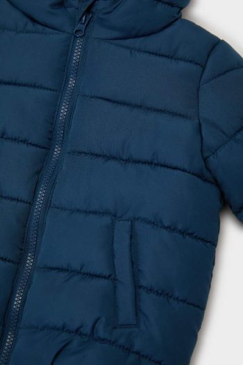 Boys' Waterproof Hooded Puffer Jacket with Zipper and Pockets