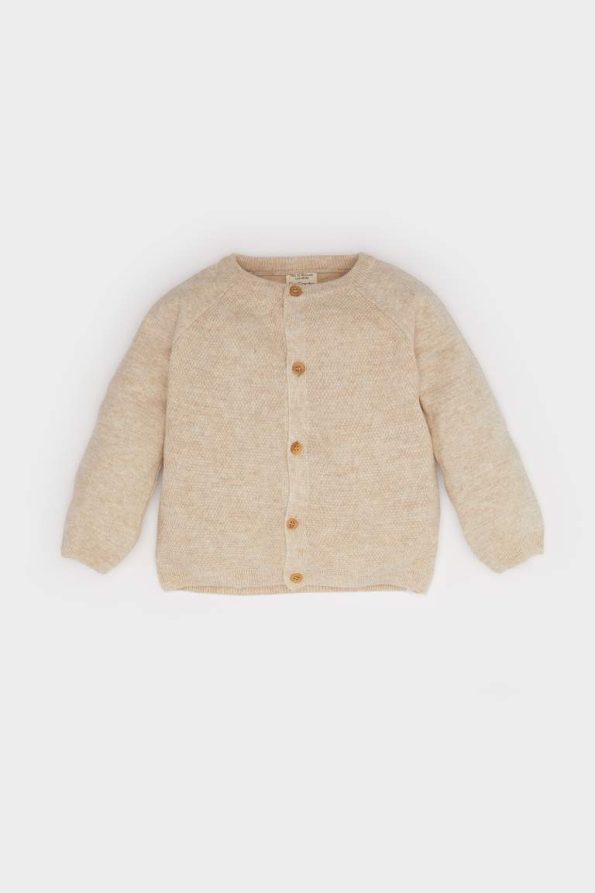 Boys' Button-Up Knit Cardigan with Crew Neck