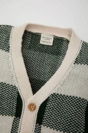 Boys' Checked V-Neck Buttoned Knit Cardigan