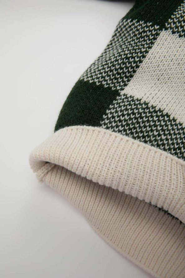Boys' Checked V-Neck Buttoned Knit Cardigan
